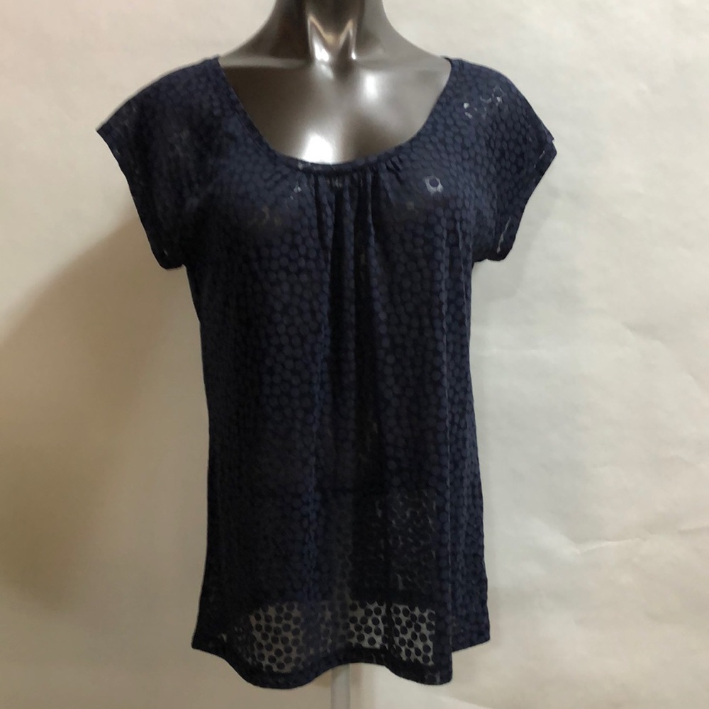 Sheer navy blue cap sleeve women’s top L